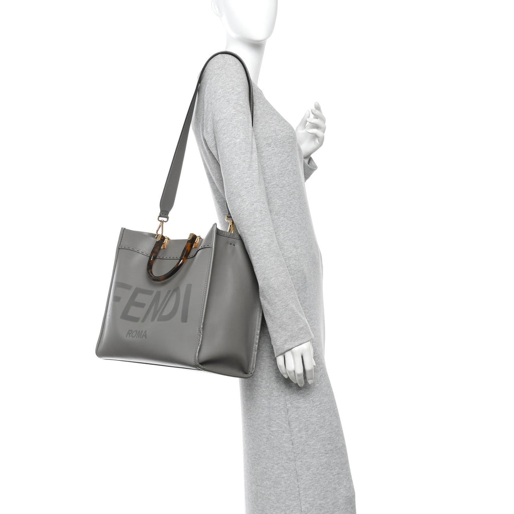 Vitello King Plexiglass Logo Embossed Medium Fendi Sunshine Shopper Tote Moon