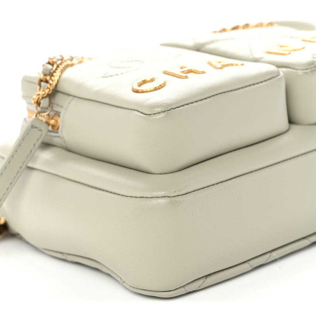 Calfskin Quilted Small Camera Case Grey