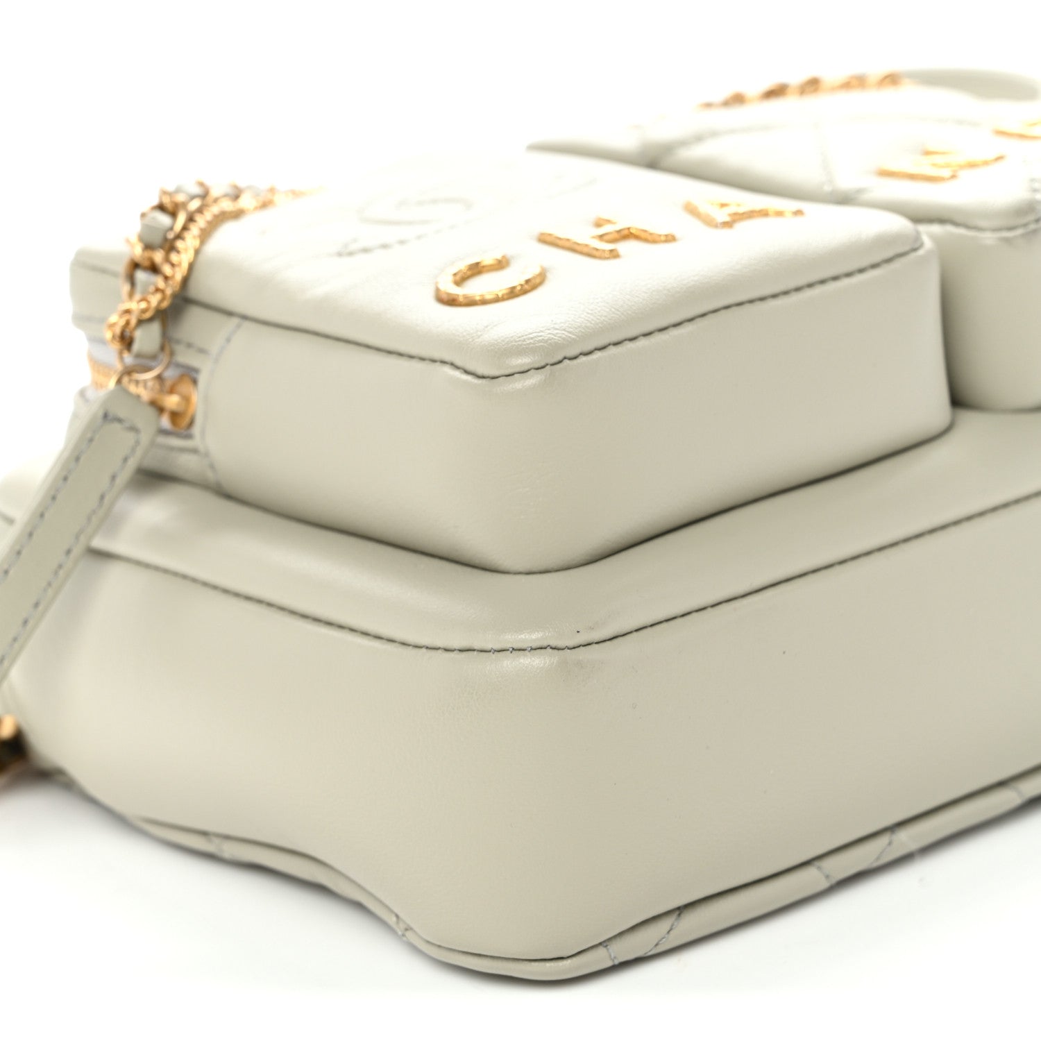 Calfskin Quilted Small Camera Case Grey