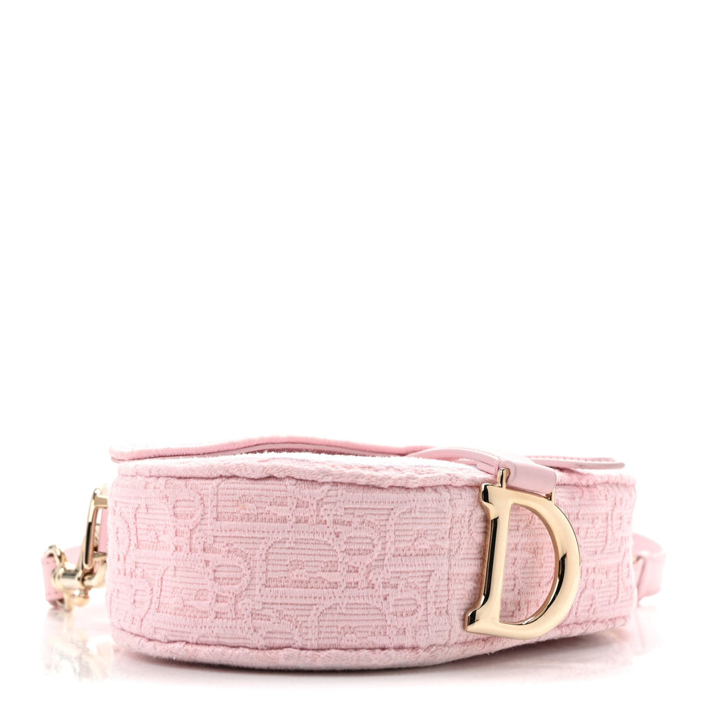 Oblique Embroidered Lace Dioramour Small Saddle Bag With Strap Soupir Pink White