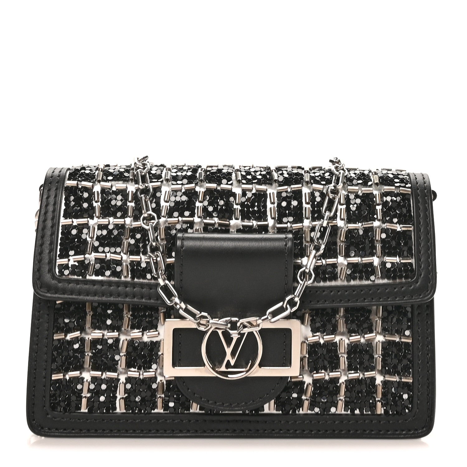 Tweed Sequin Dauphine Minaudiere Black