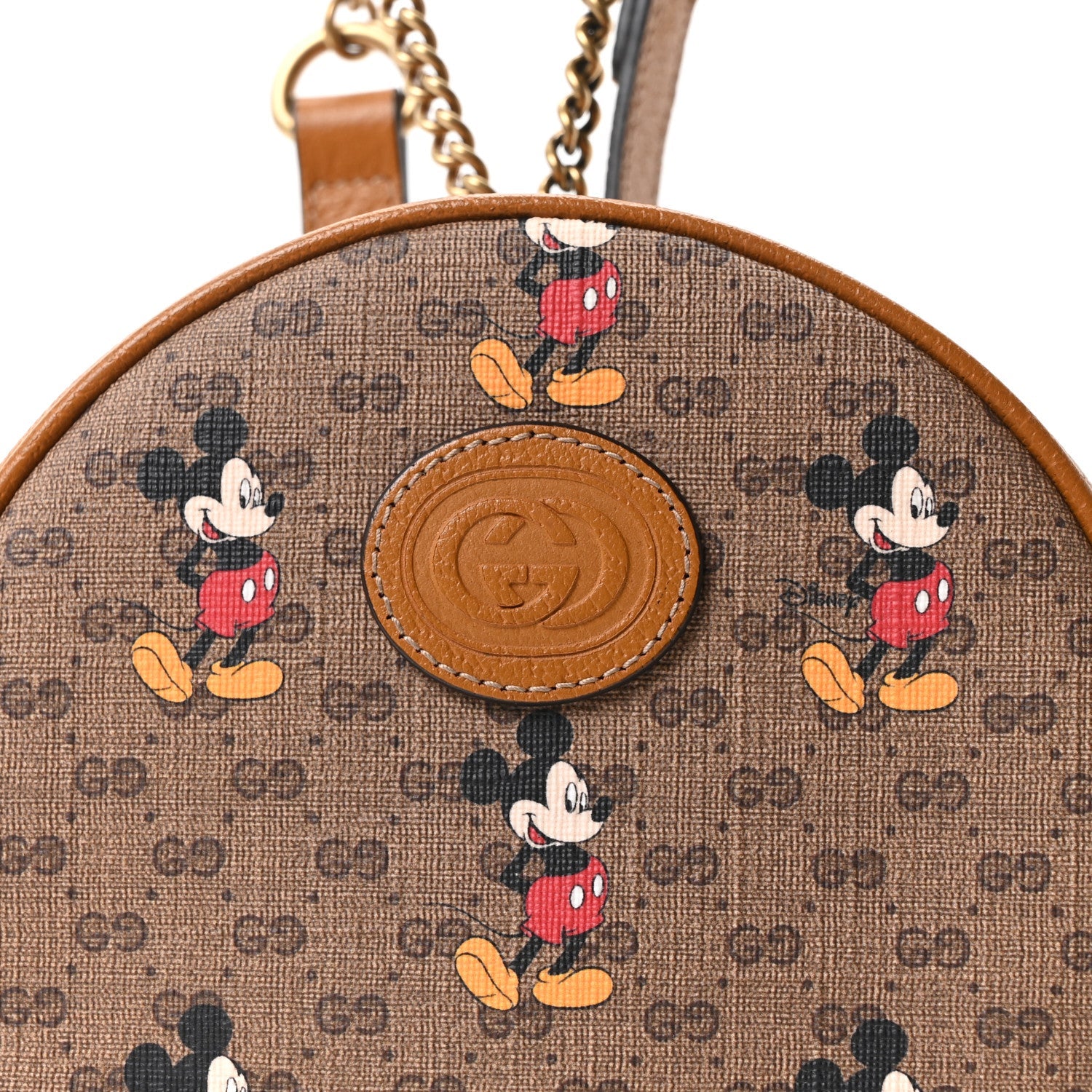 Mini Vintage GG Supreme Monogram Mickey Mouse Round Backpack Beige Vintage Sun Oil