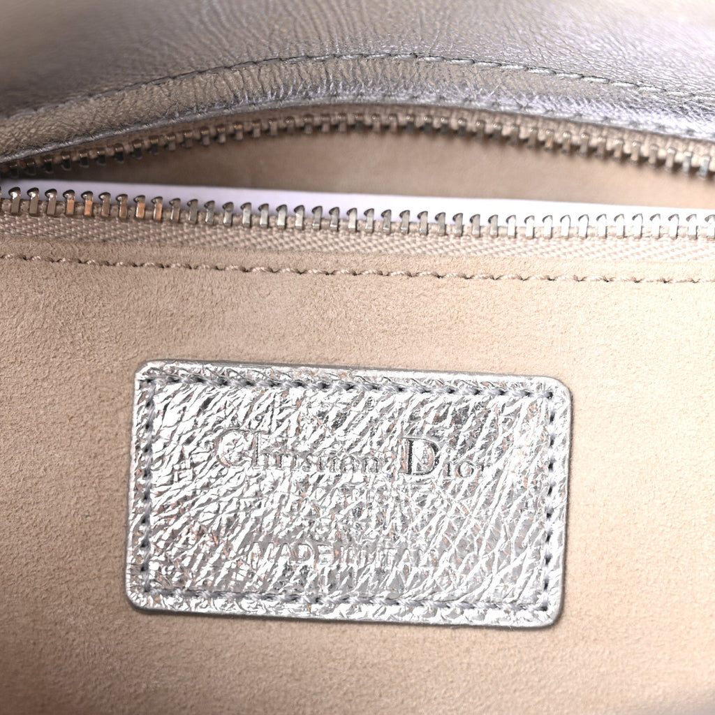 Metallic Grained Calfskin Cannage Small Lucky Badges My Lady Dior Silver