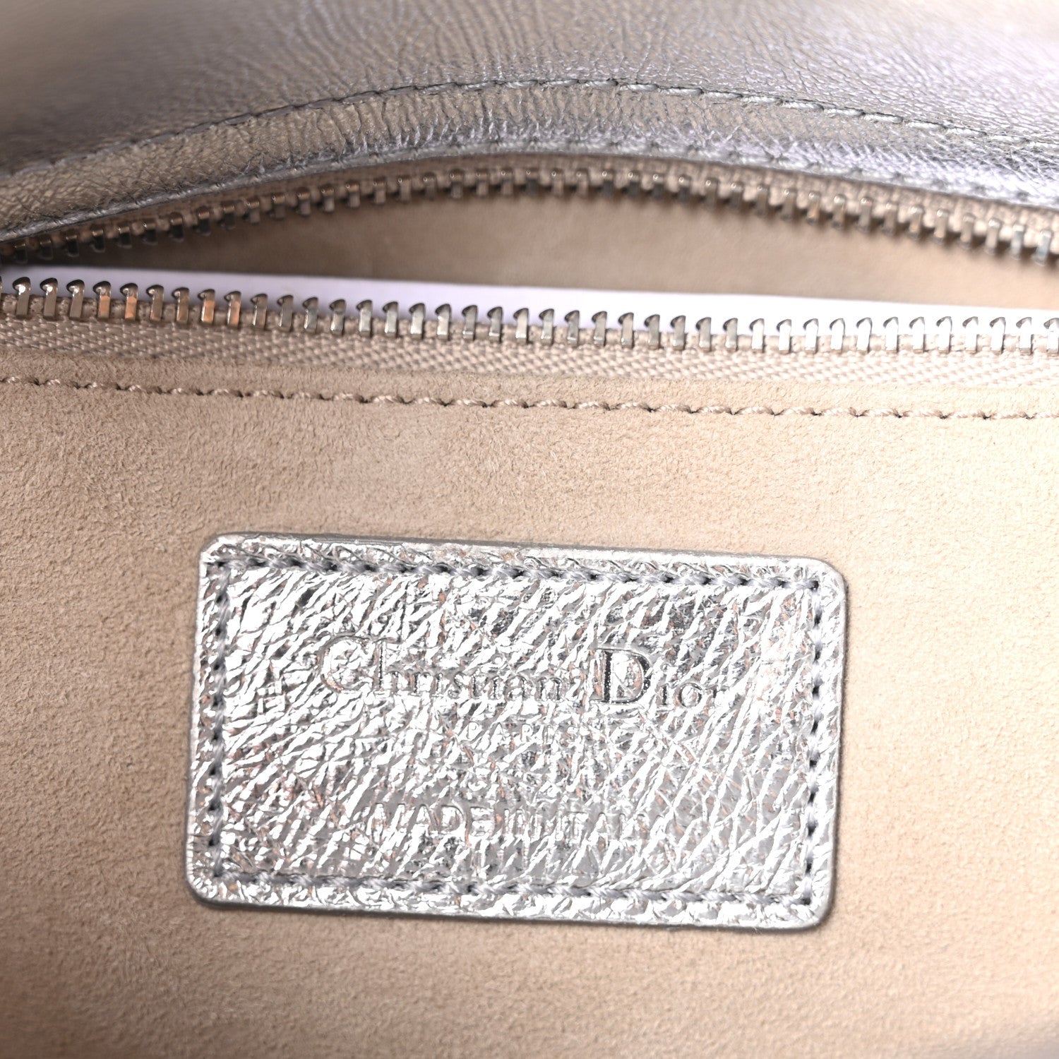 Metallic Grained Calfskin Cannage Small Lucky Badges My Lady Dior Silver
