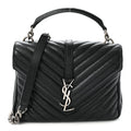 Sheepskin Matelasse Chevron Monogram Medium College Bag Black