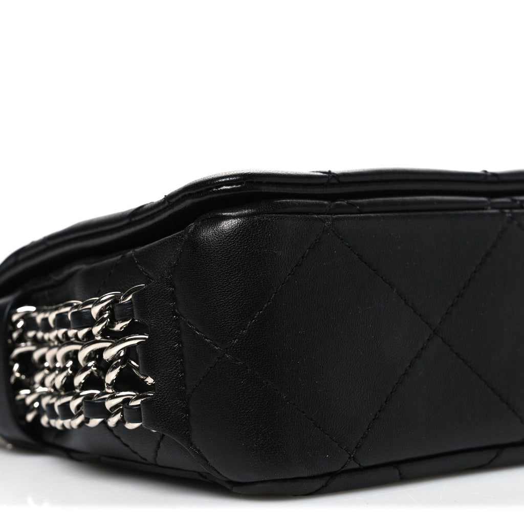 Lambskin Quilted Mini Chain Rows Flap Black