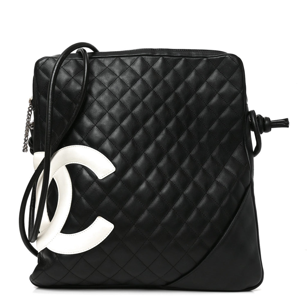 Calfskin Quilted Large Cambon Messenger Black White