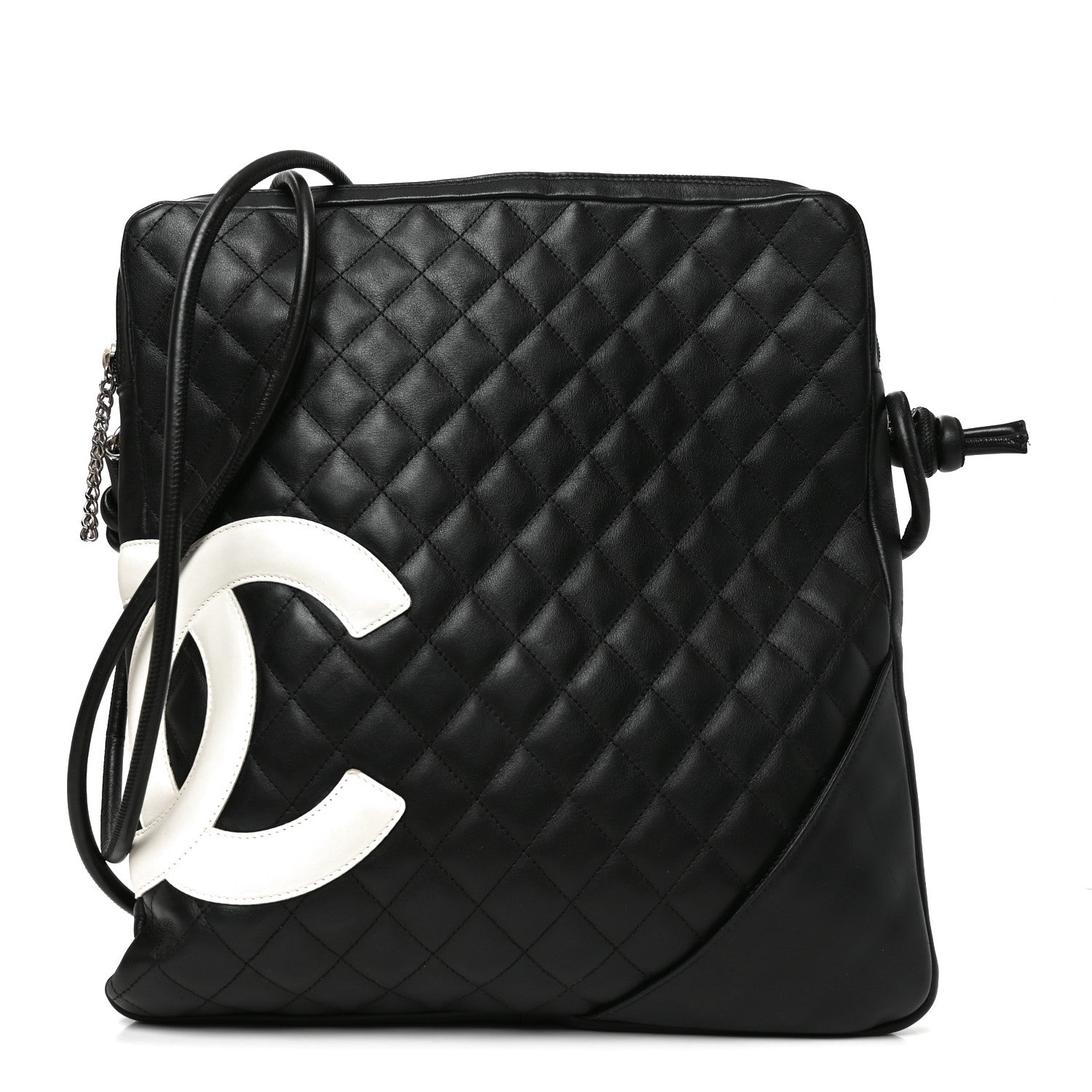 Calfskin Quilted Large Cambon Messenger Black White