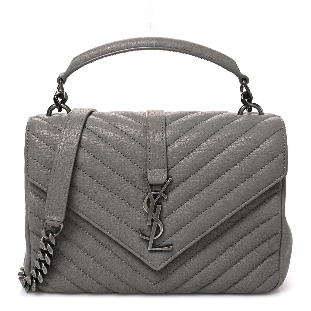Sheepskin Matelasse Chevron Monogram Medium College Bag New Stone Grey