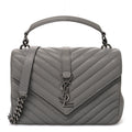 Sheepskin Matelasse Chevron Monogram Medium College Bag New Stone Grey