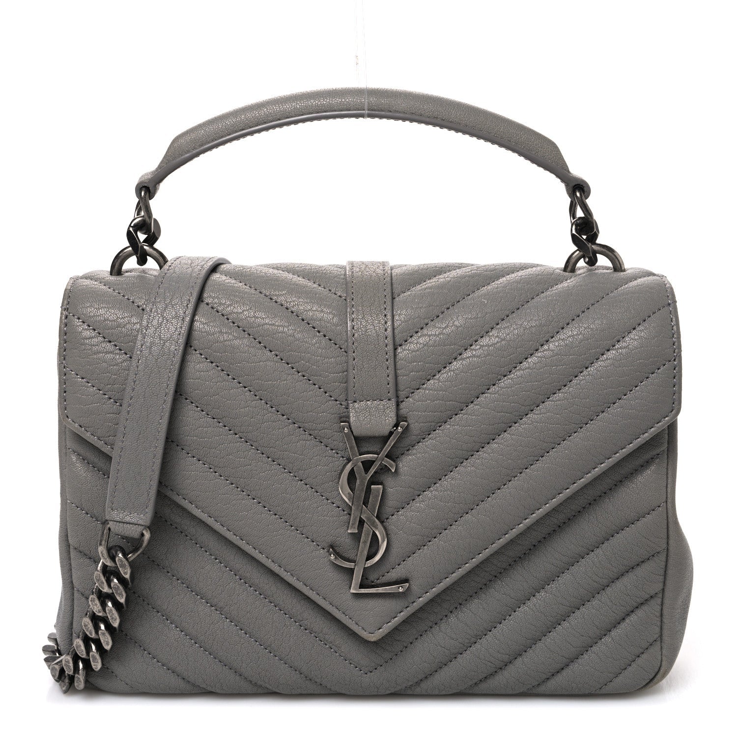 Sheepskin Matelasse Chevron Monogram Medium College Bag New Stone Grey