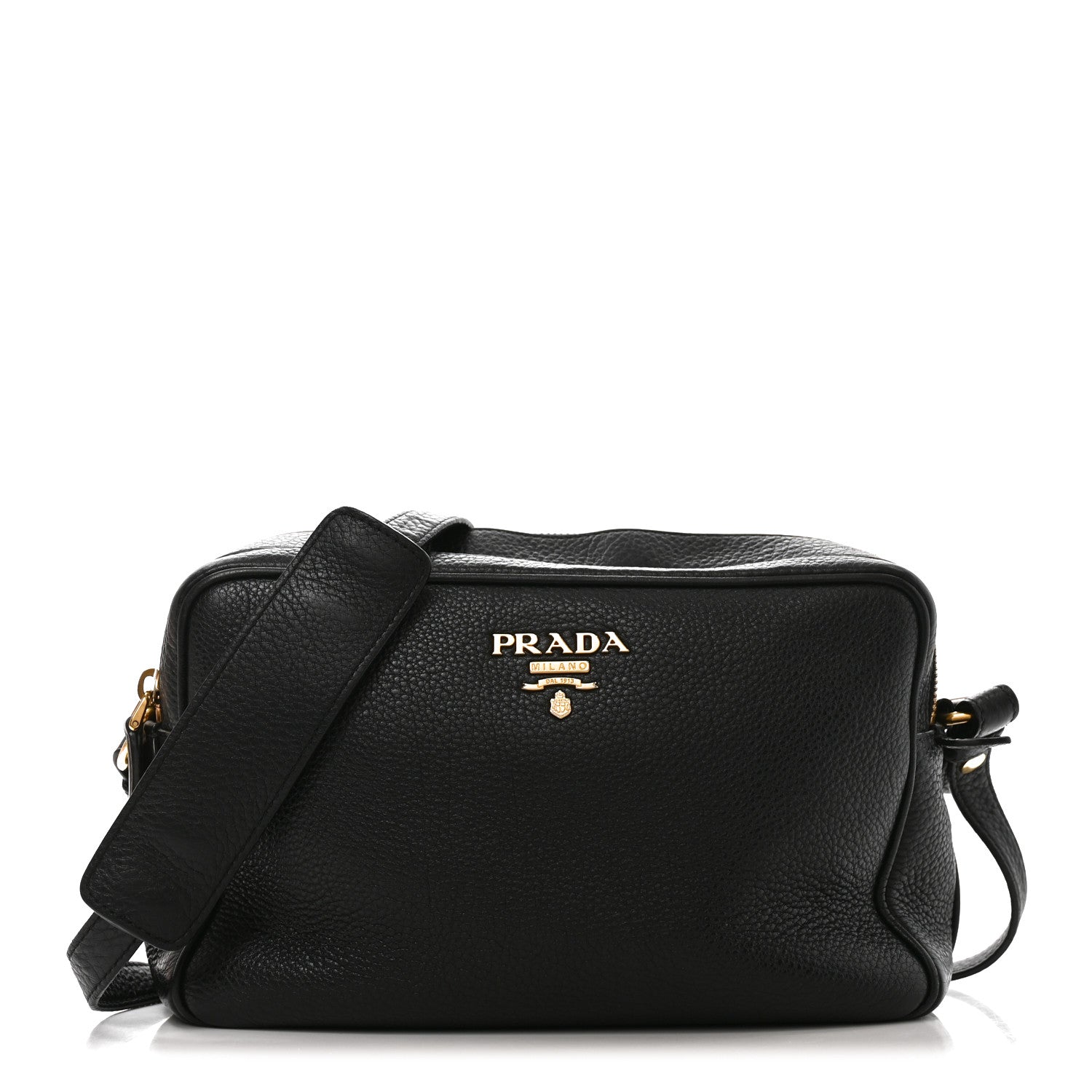 Vitello Daino Medium Double Zip Shoulder Bag Black