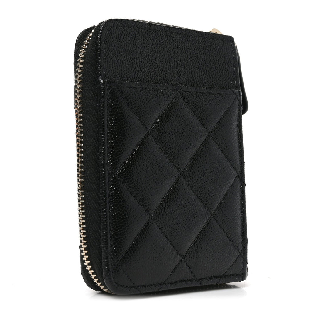 Caviar Quilted Studded CC Zip Card Holder Black