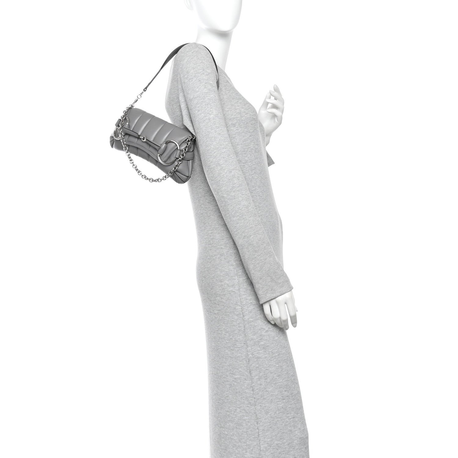 Nappa Vertical Matelasse Small Maxi Horsebit Chain Shoulder Bag Gray