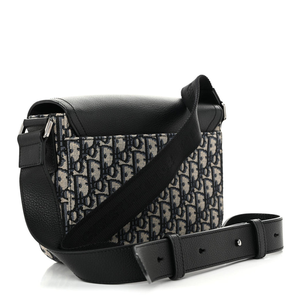 Oblique Jacquard Grained Calfskin Small Saddle Messenger Bag Beige Black