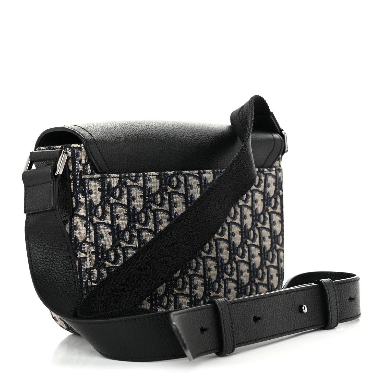 Oblique Jacquard Grained Calfskin Small Saddle Messenger Bag Beige Black
