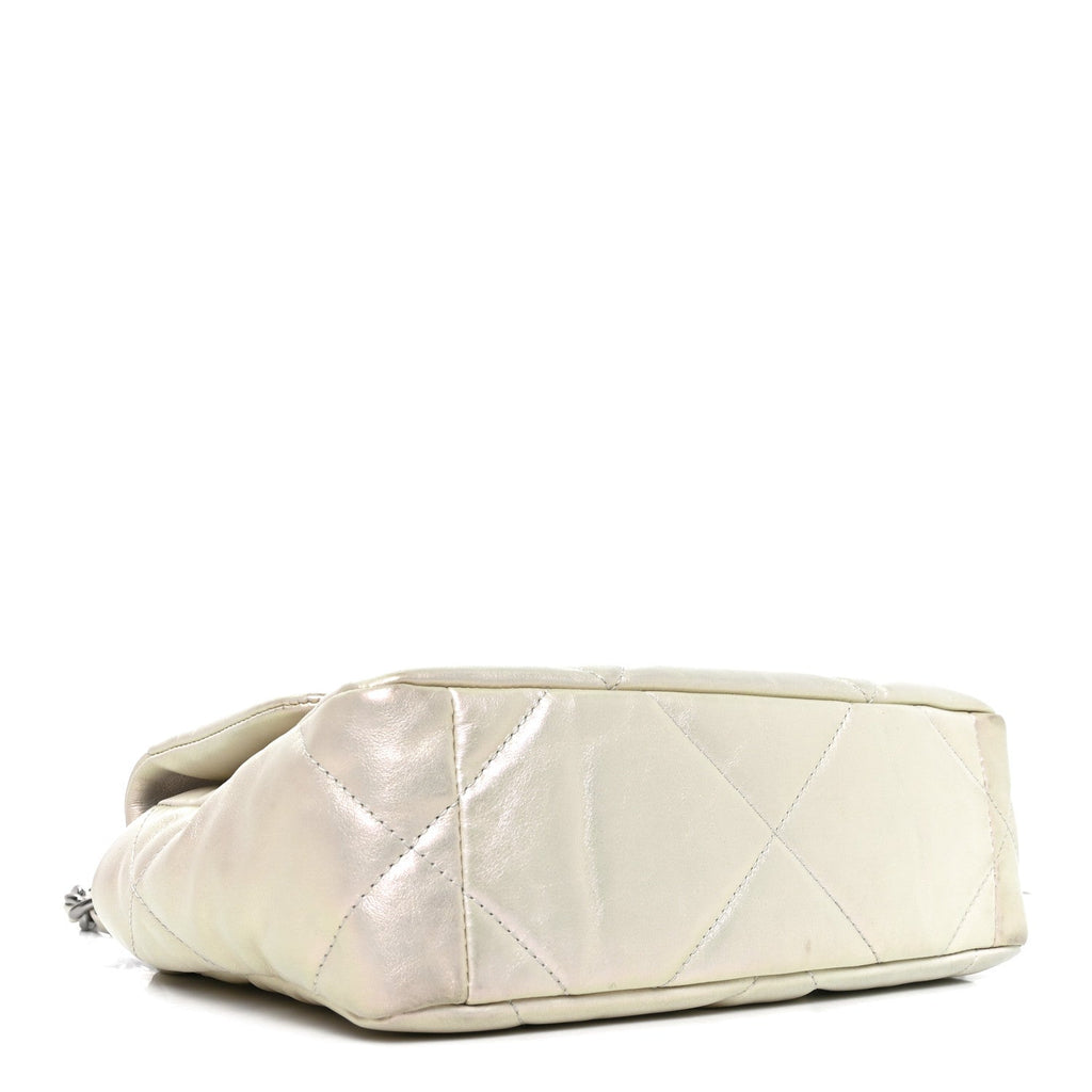 Iridescent Calfskin Quilted Medium Chanel 19 Flap White