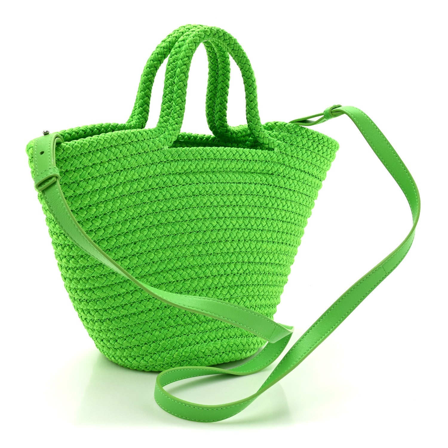 Nylon Lambskin Woven Small Ibiza Basket With Strap Green