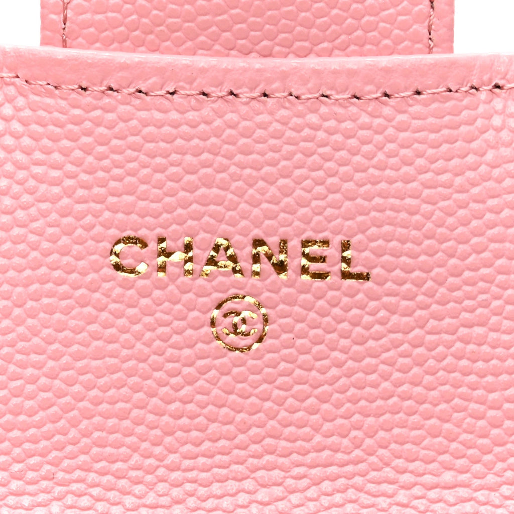 Caviar Quilted Flap Card Holder Wallet Pink