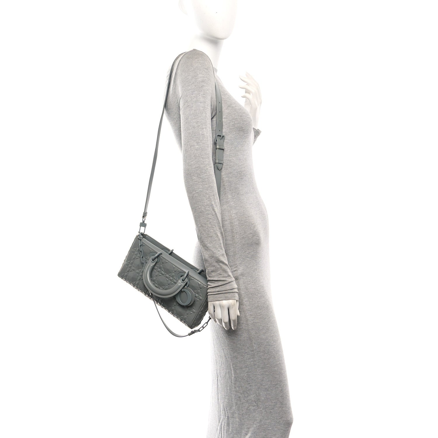 Calfskin Cannage Diamond Medium Lady D-Joy Grey