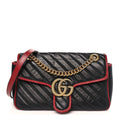 Vintage Effect Calfskin Matelasse Diagonal Small Torchon GG Marmont Shoulder Bag Black Romantic Cherry