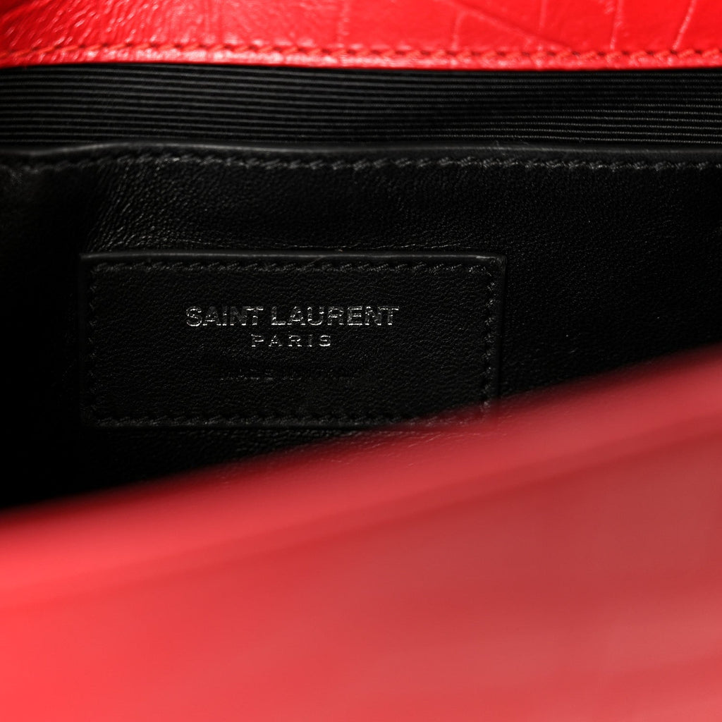 Calfskin Crocodile Embossed Medium Classic Monogram Kate Tassel Satchel New Red