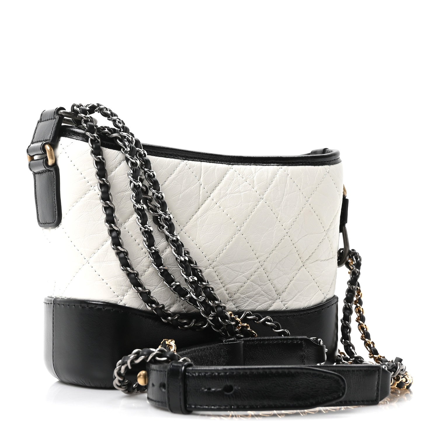 Aged Calfskin Quilted Small Gabrielle Hobo Black White