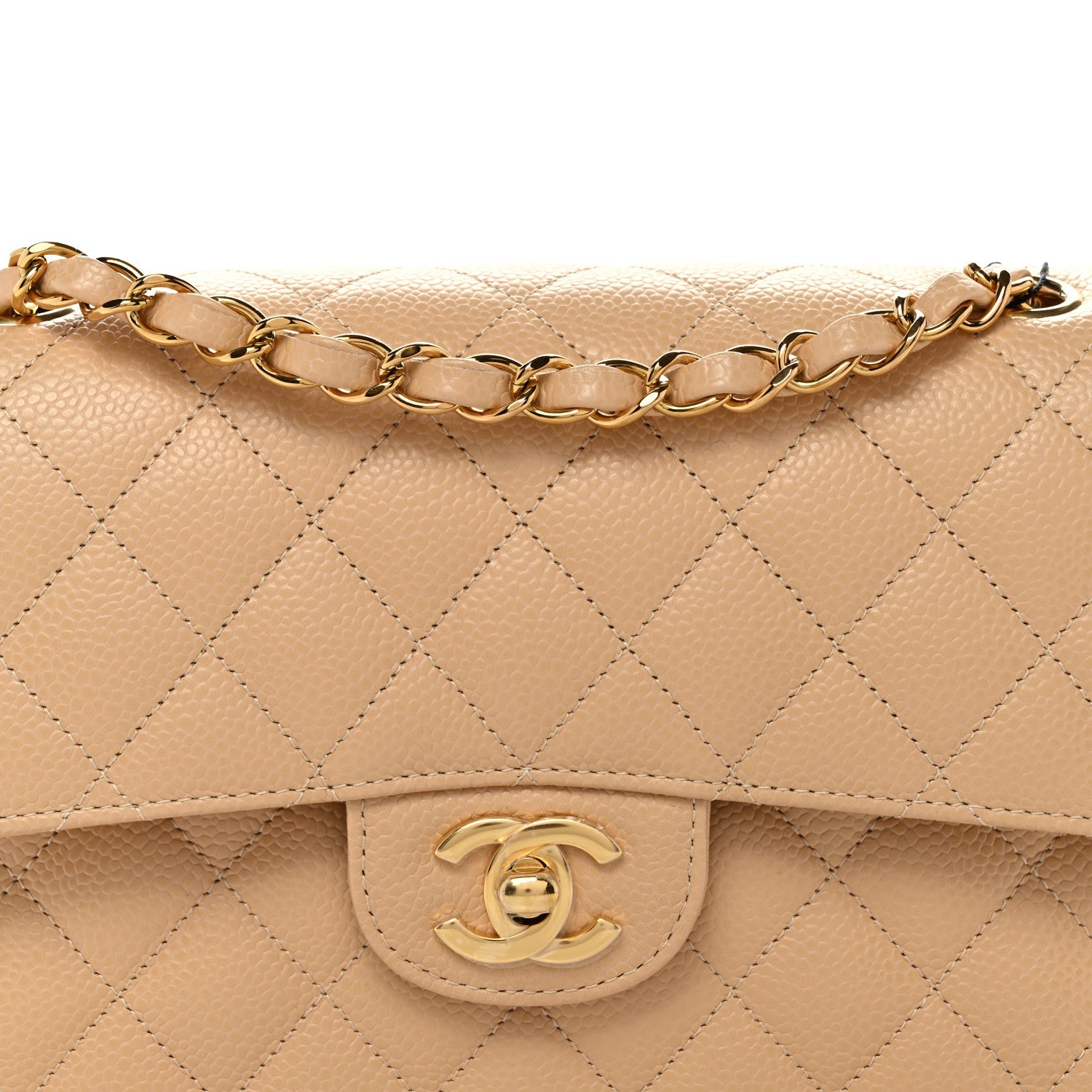 Caviar Quilted Small Double Flap Beige