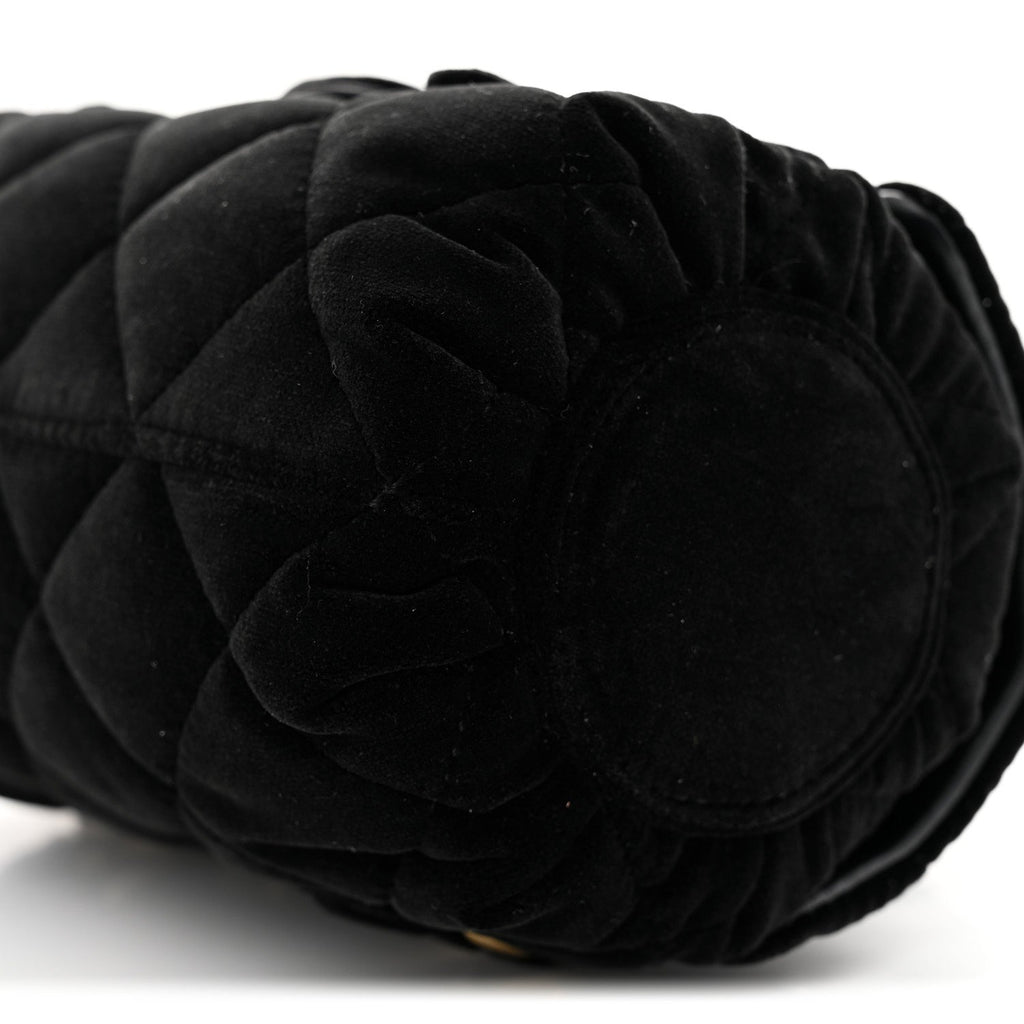 Velvet Quilted Mini Top Handle Flap Black