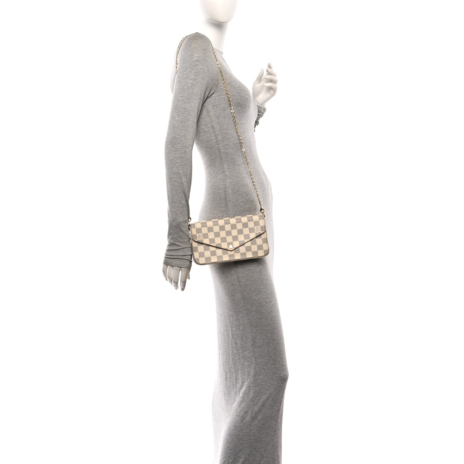 Damier Azur Pochette Felicie Chain Wallet Rose Ballerine