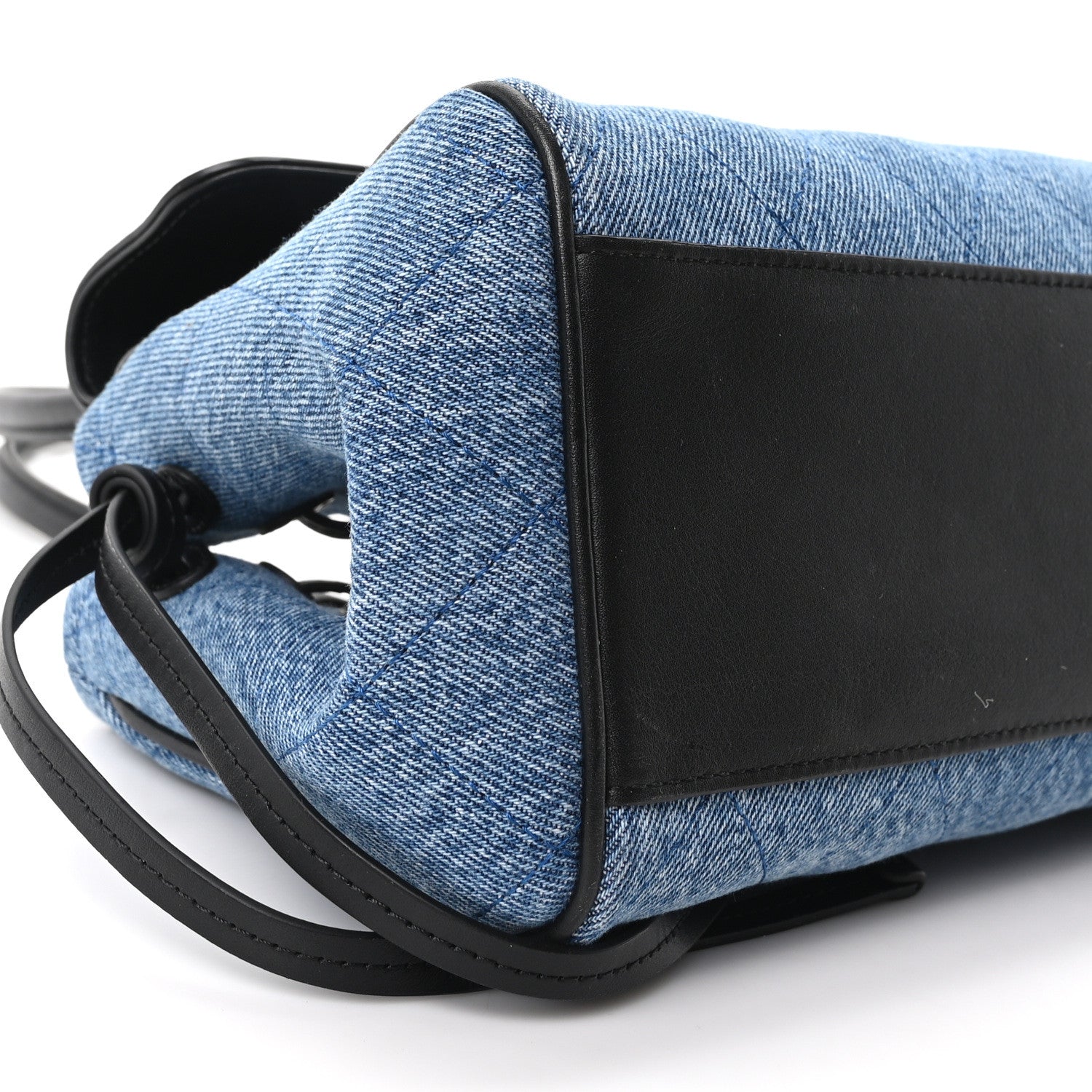 Calfskin Denim Stitched Urban Essentials Small Shopping Bag Blue Black