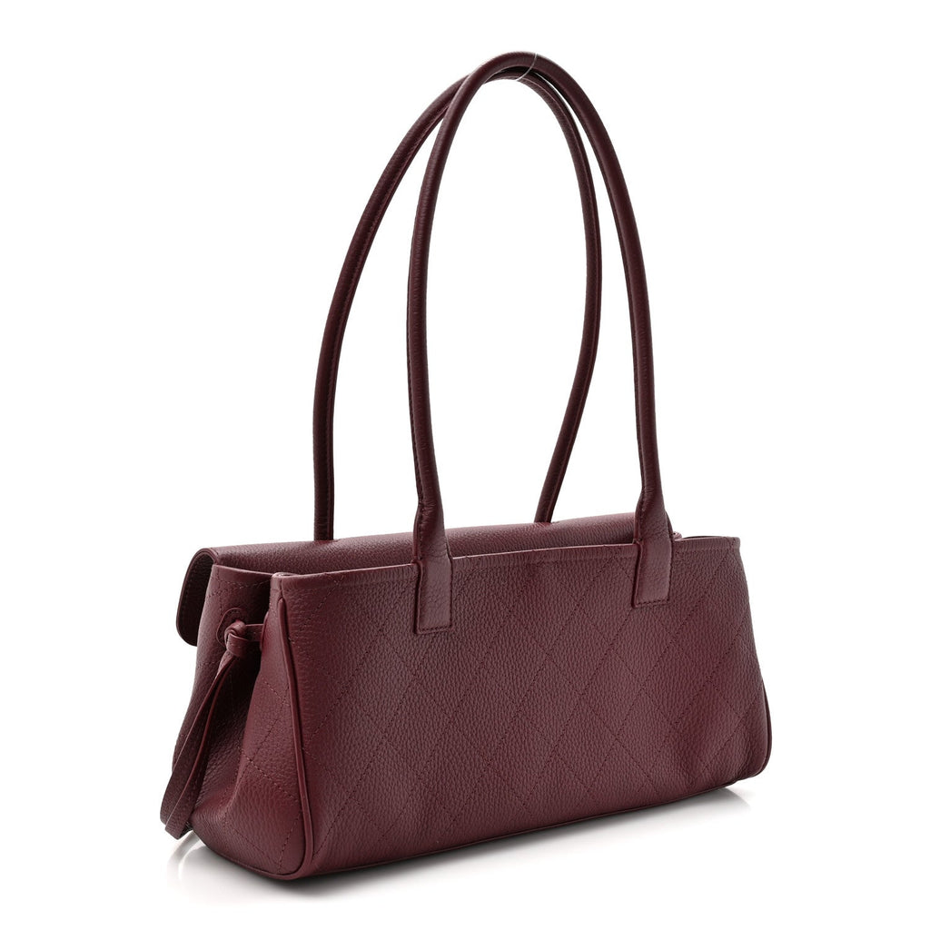 Grained Calfskin Stitched Urban Essentials Small Shopping Bag Burgundy