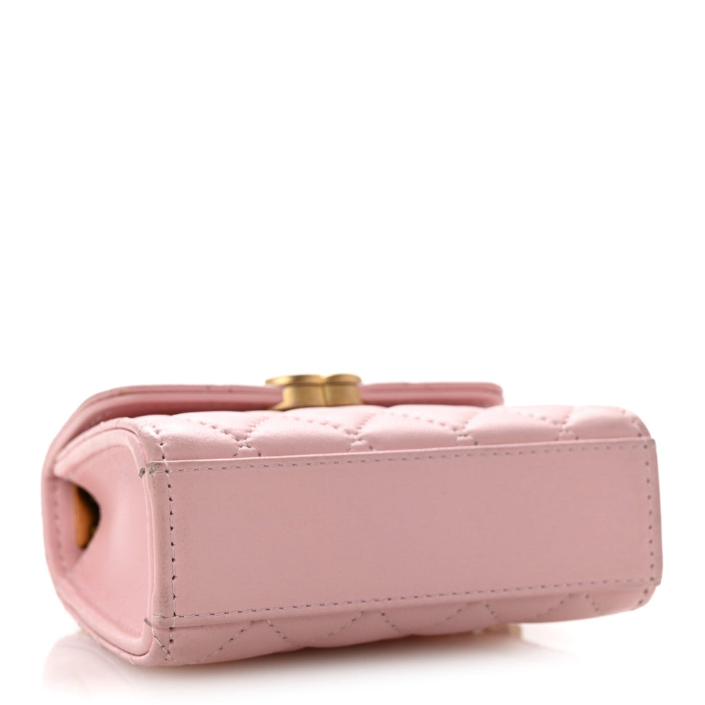 Lambskin Enamel Quilted Mini Top Handle Flap Pink