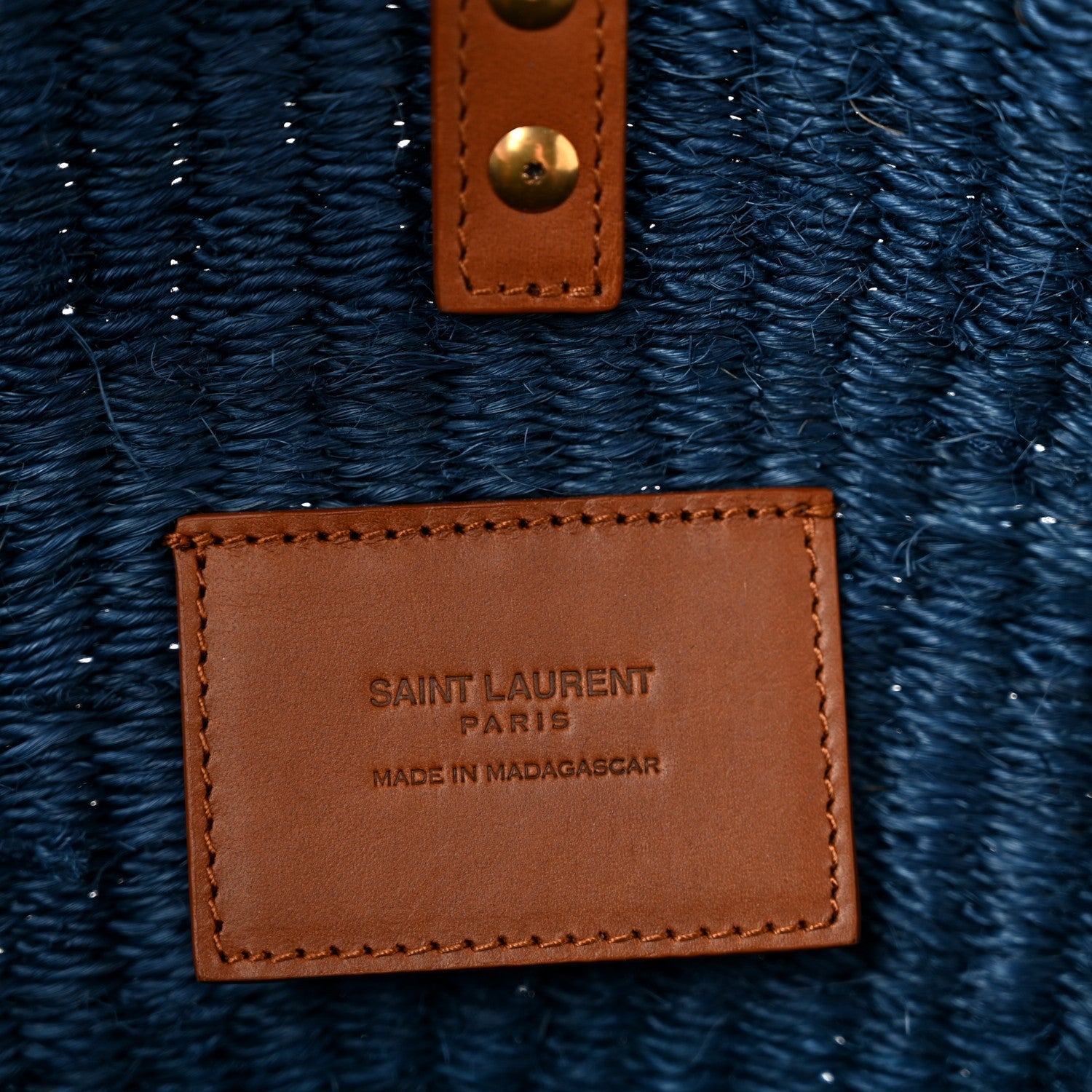 Raffia Calfskin Small Panier Tote Blue