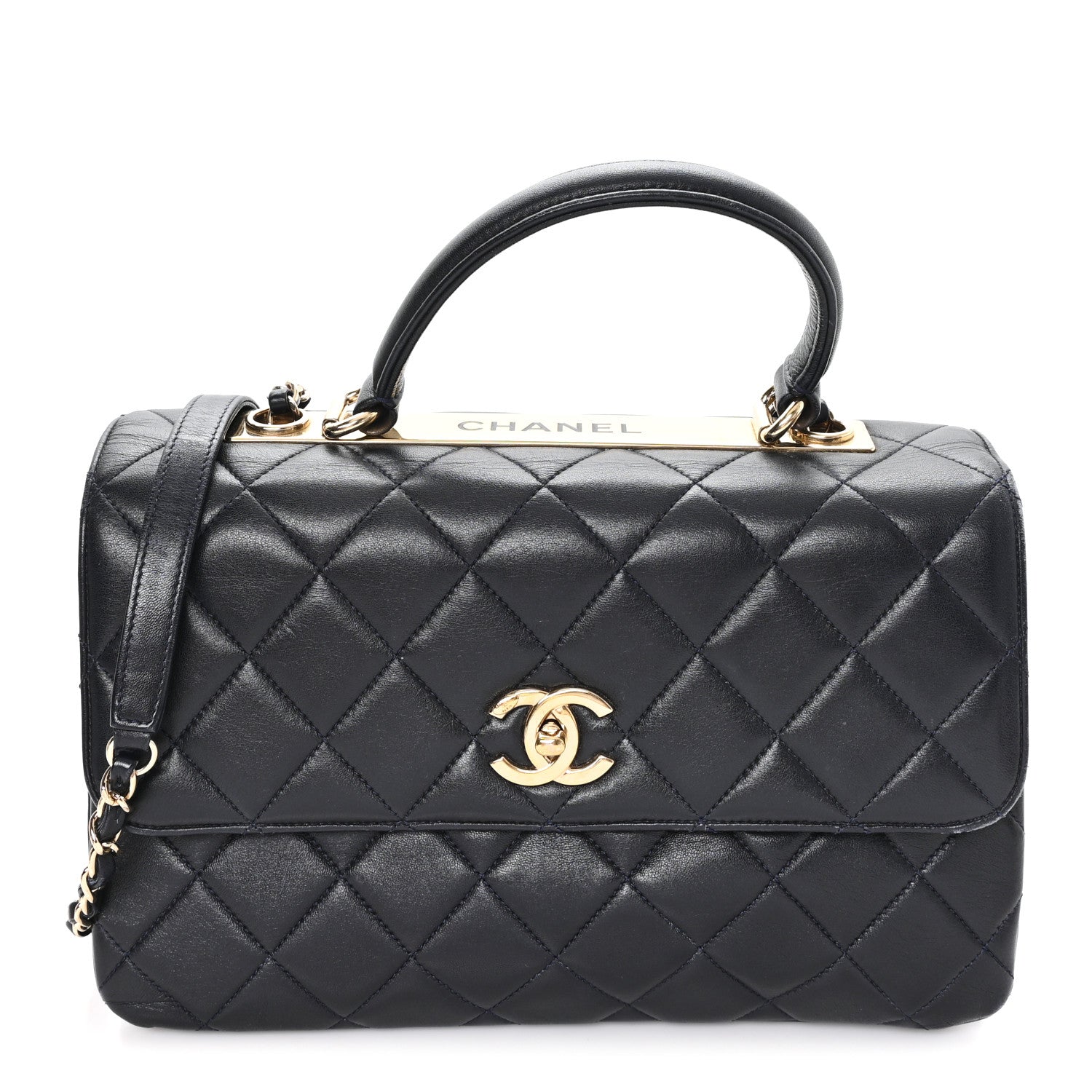 Lambskin Quilted Medium Trendy CC Flap Dual Handle Bag Black