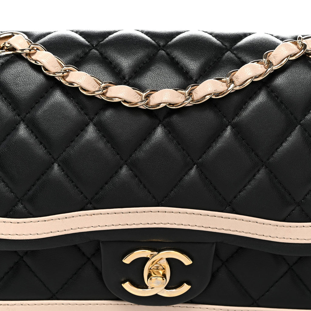 Lambskin Quilted Bicolor Flap Black Beige