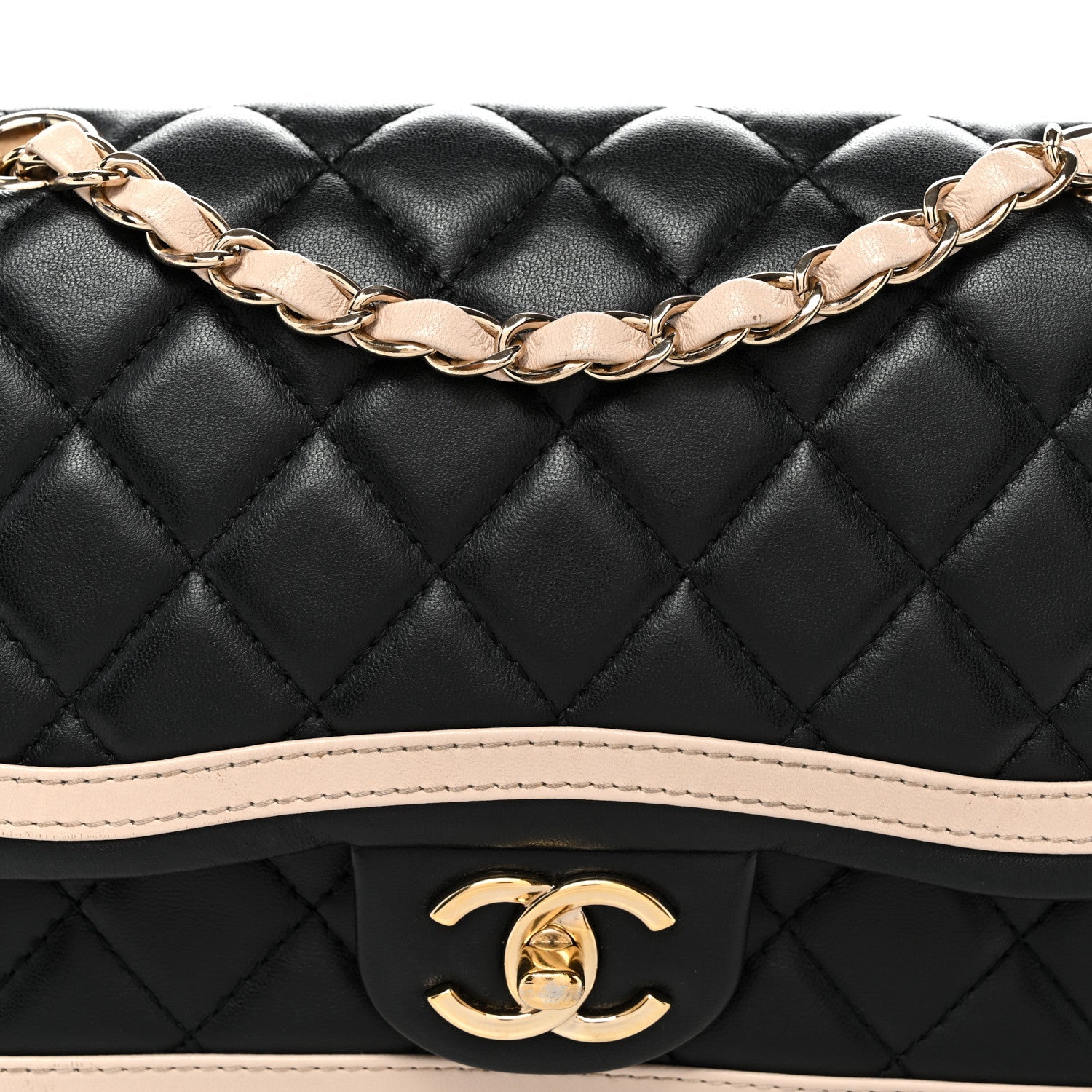 Lambskin Quilted Bicolor Flap Black Beige
