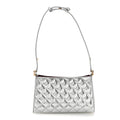 Metallic Crackled Calfskin Quilted Hobo Silver