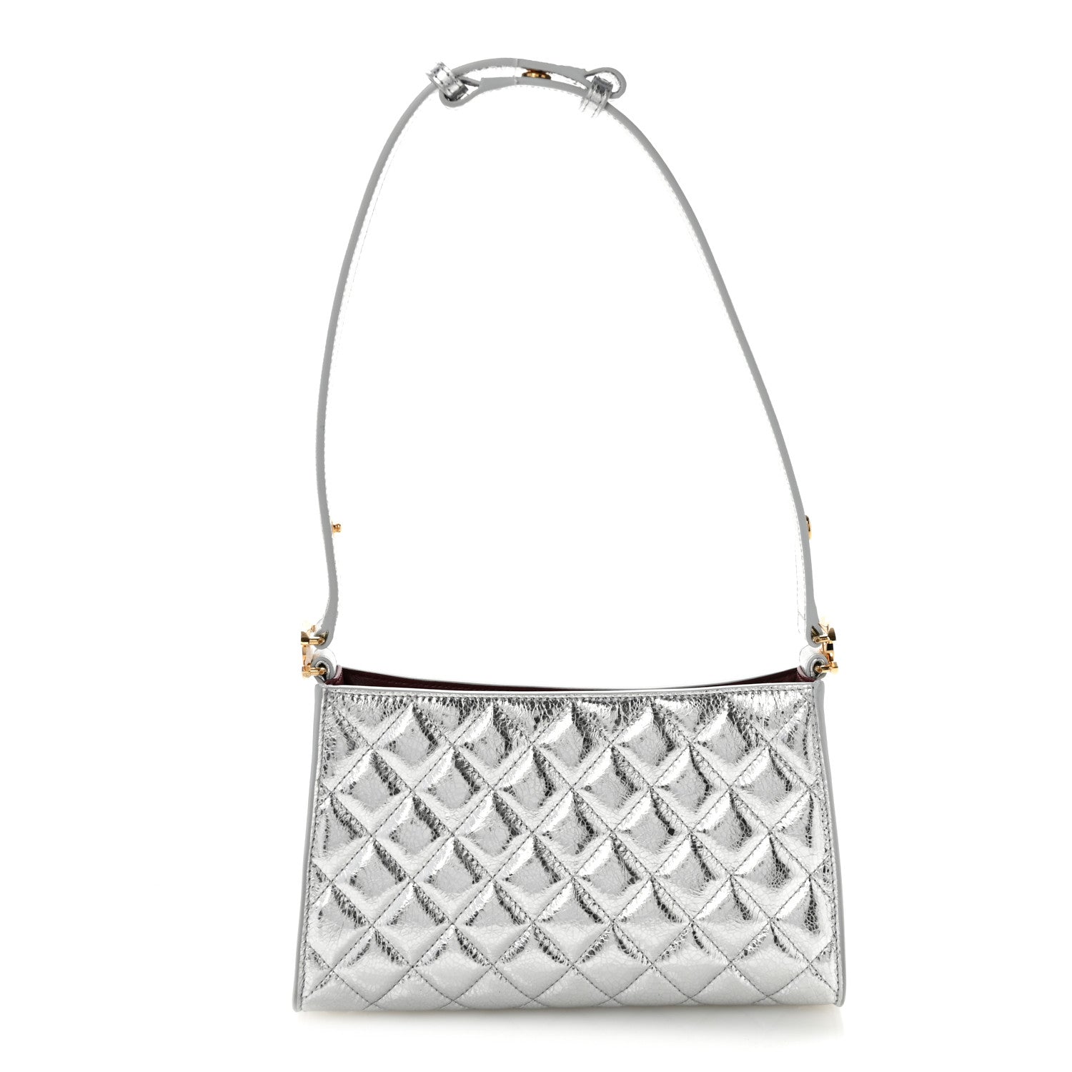 Metallic Crackled Calfskin Quilted Hobo Silver