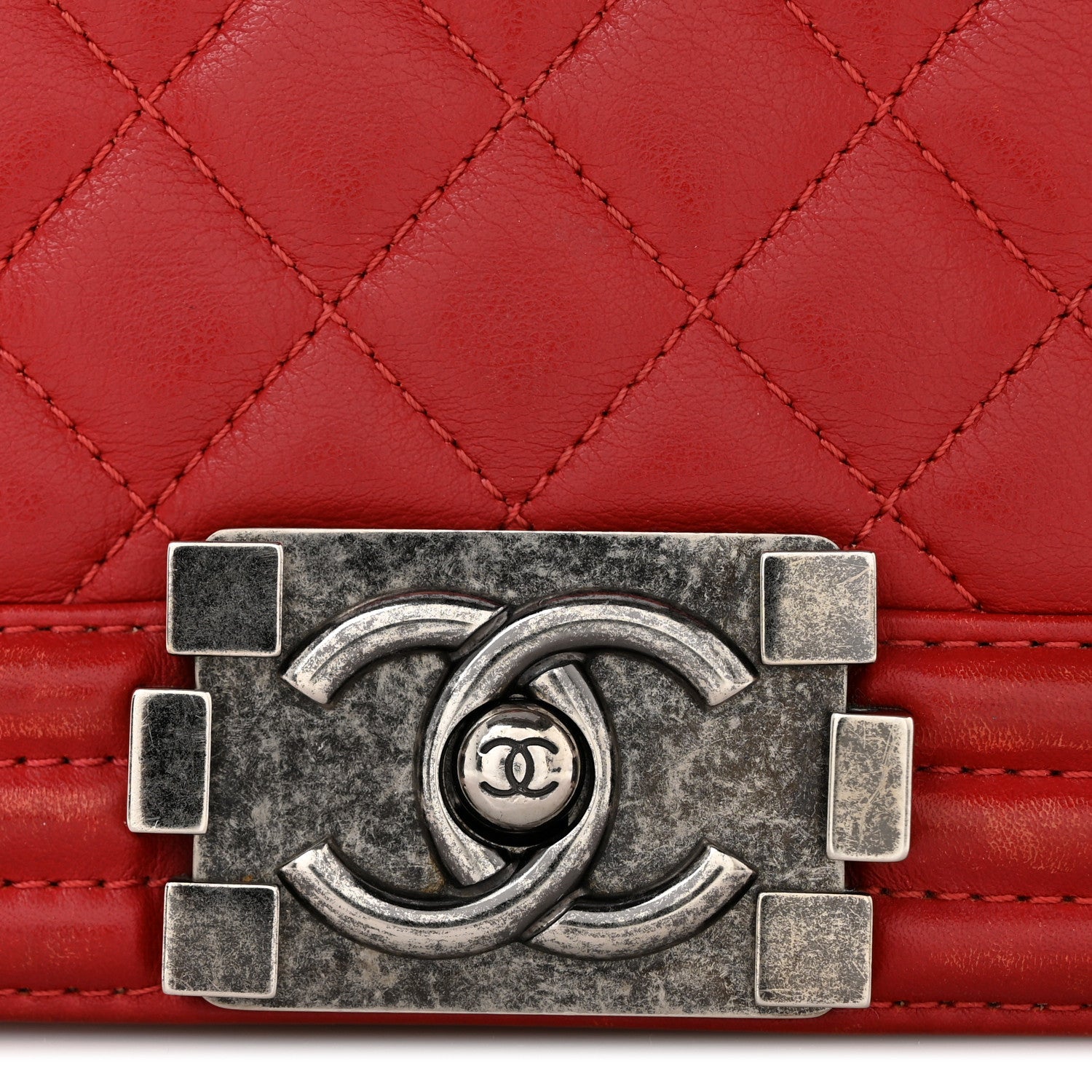 Calfskin Quilted Small Boy Flap Red