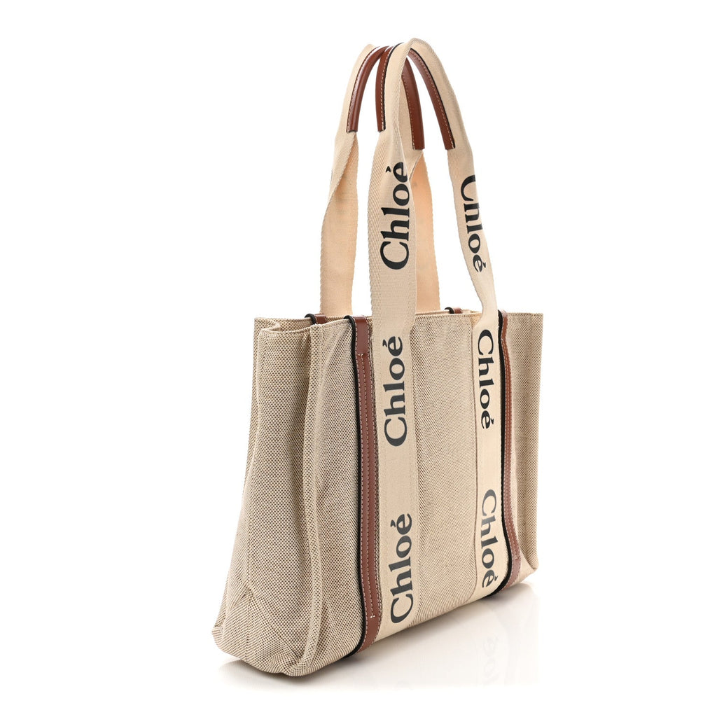 Cotton Calfskin Medium Woody Ribbon Tote White Brown