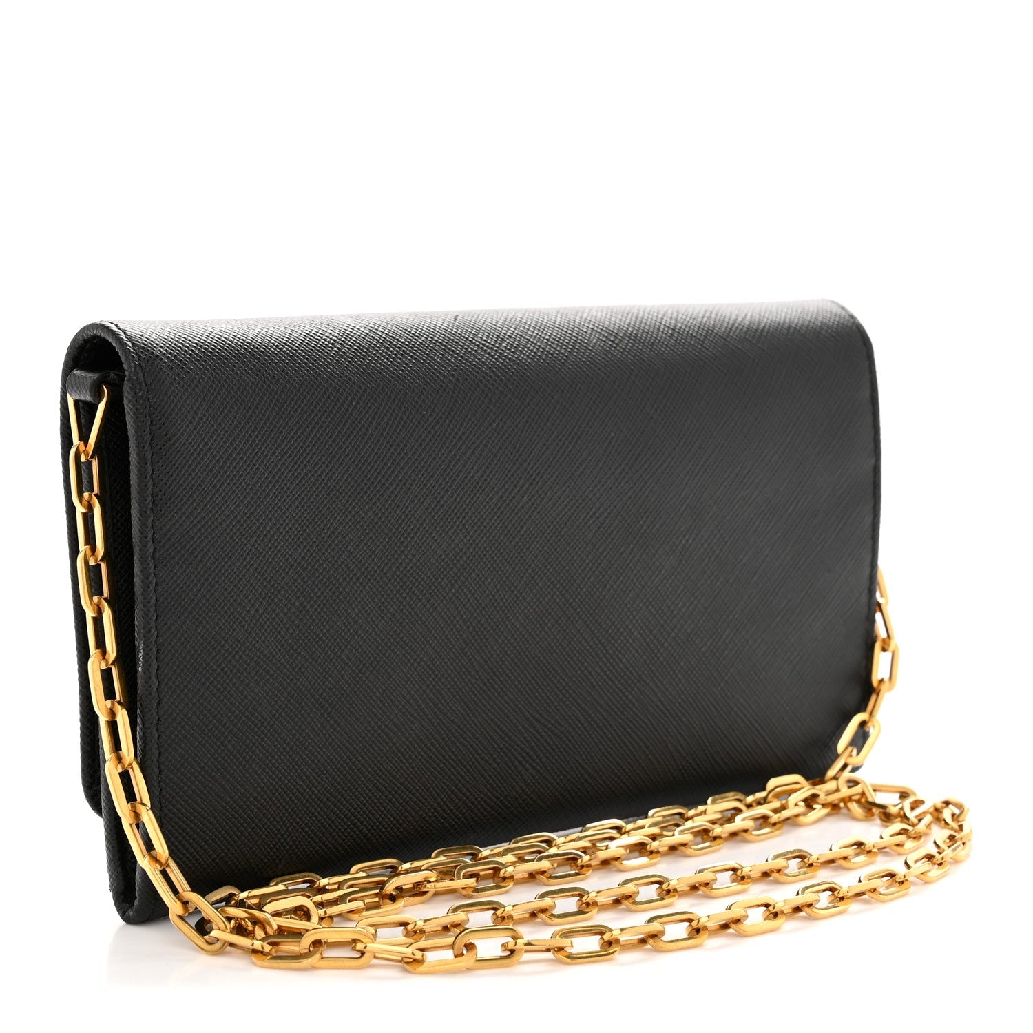 Saffiano Metal Oro Chain Wallet Black