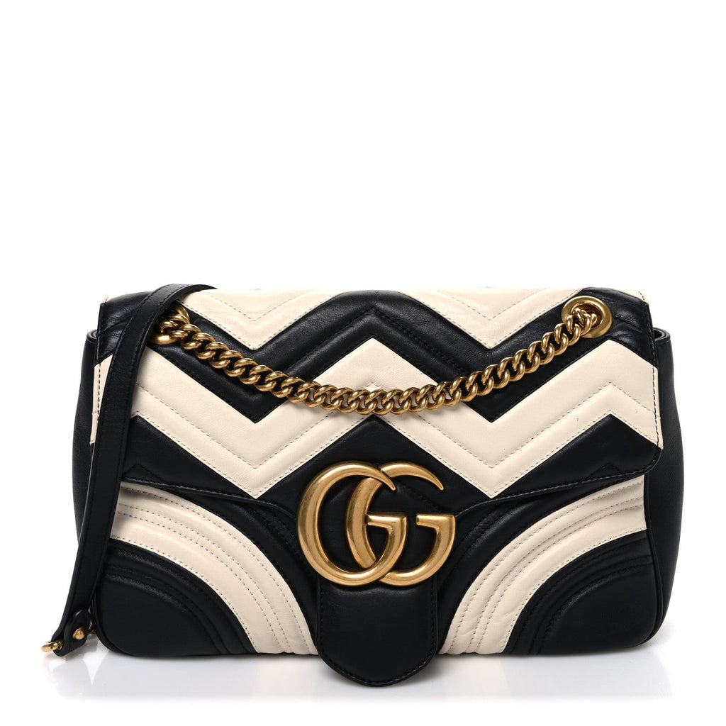 Calfskin Matelasse Medium GG Marmont Shoulder Bag Black White