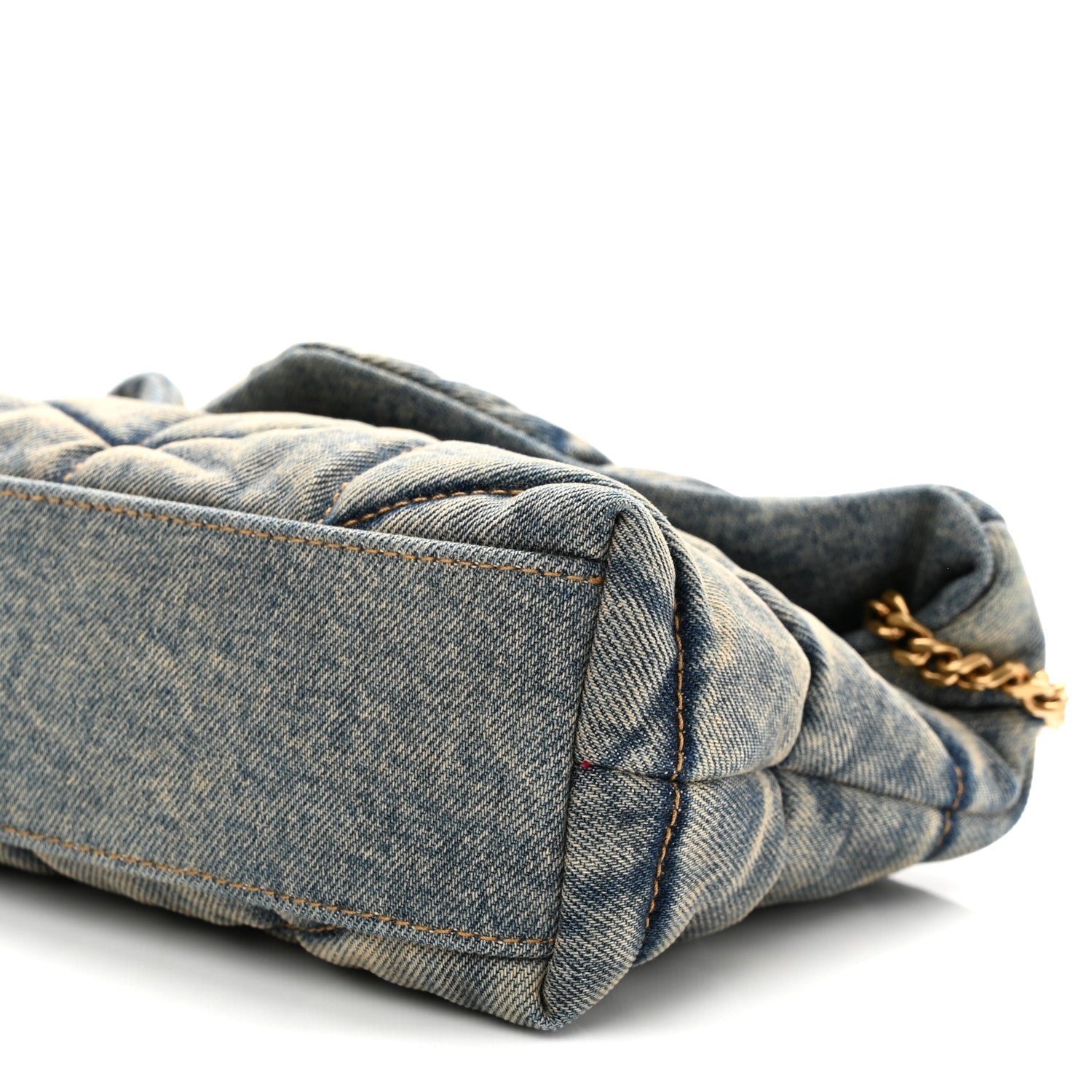 Denim Quilted Toy Loulou Puffer Monogram Chain Satchel Blue Black