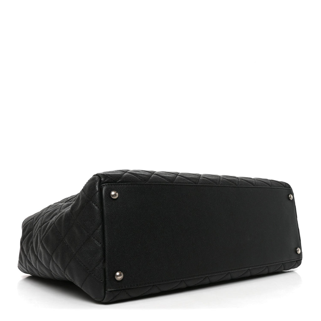 Caviar Quilted Large Coco Handle Shopping Tote Black
