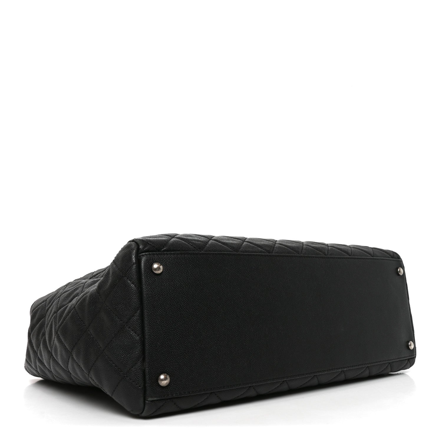 Caviar Quilted Large Coco Handle Shopping Tote Black