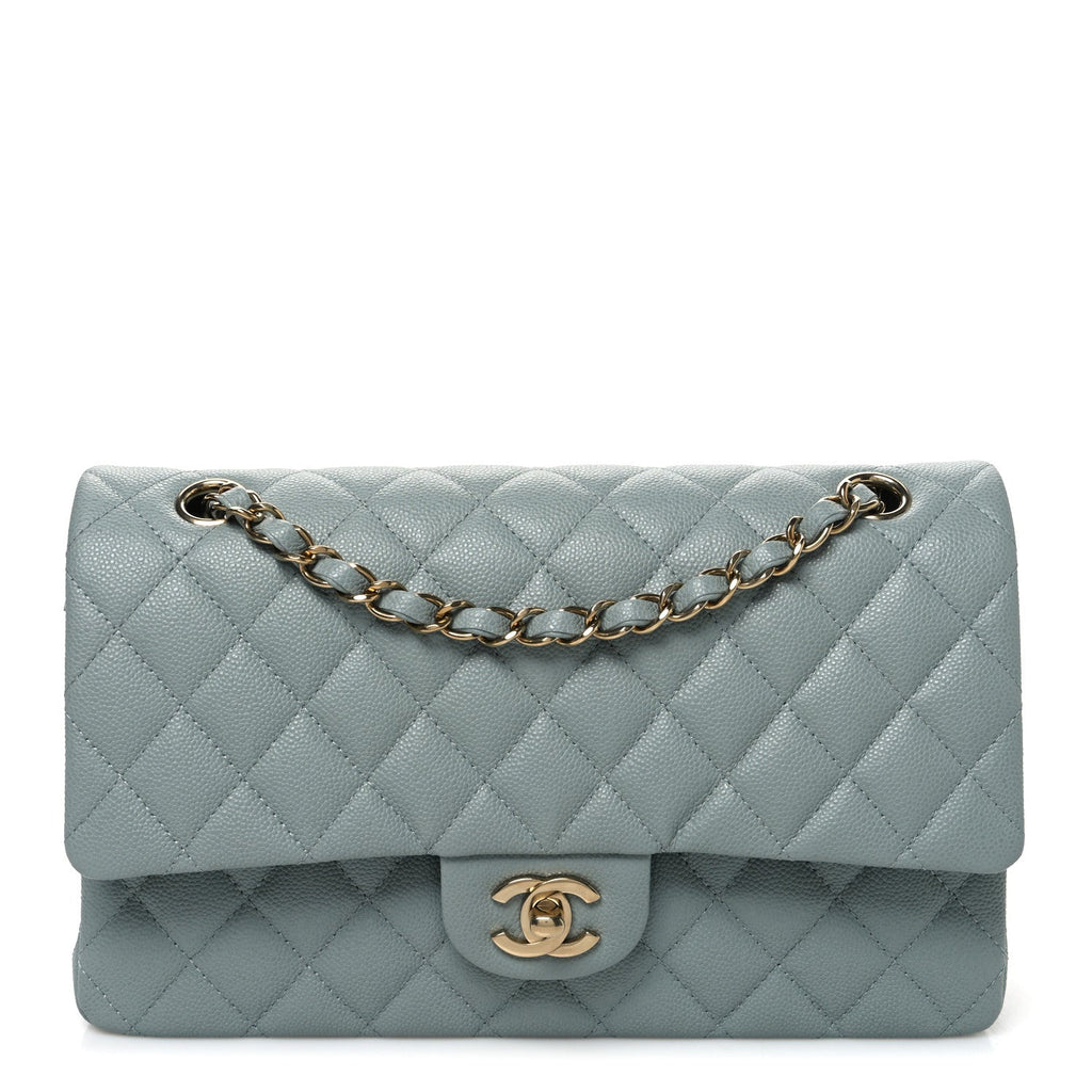 Caviar Quilted Medium Double Flap Light Green