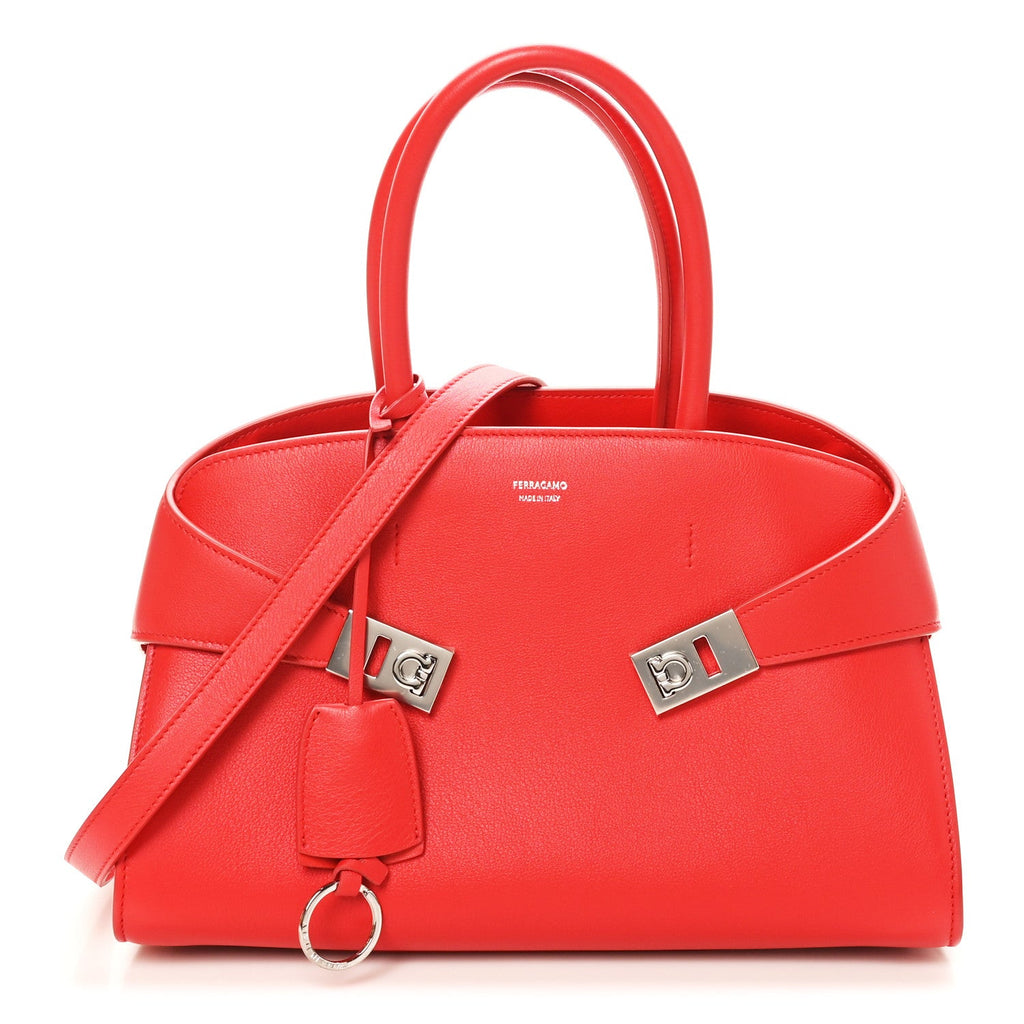 Natural Grain Calfskin Medium Hug Bag Flame Red