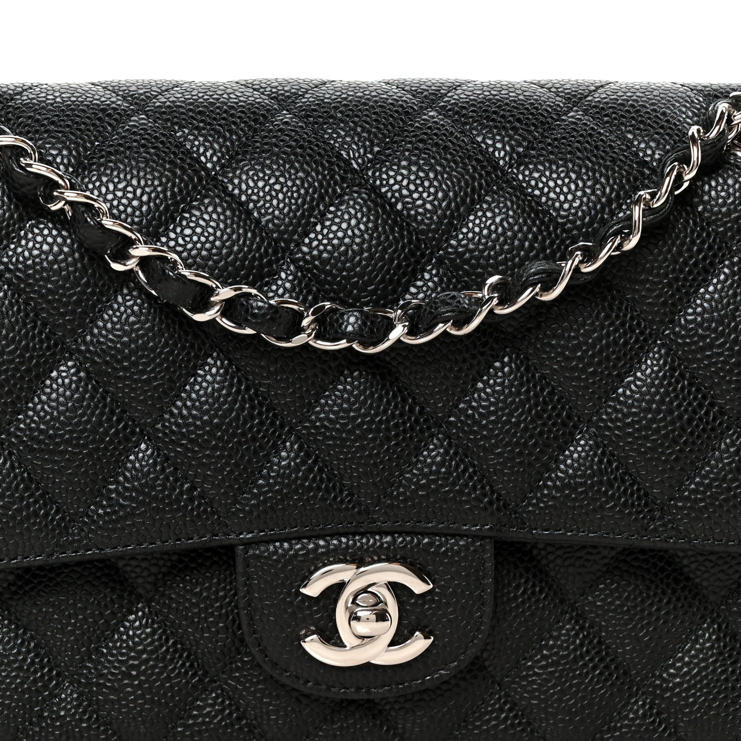 Caviar Quilted Medium Double Flap Black