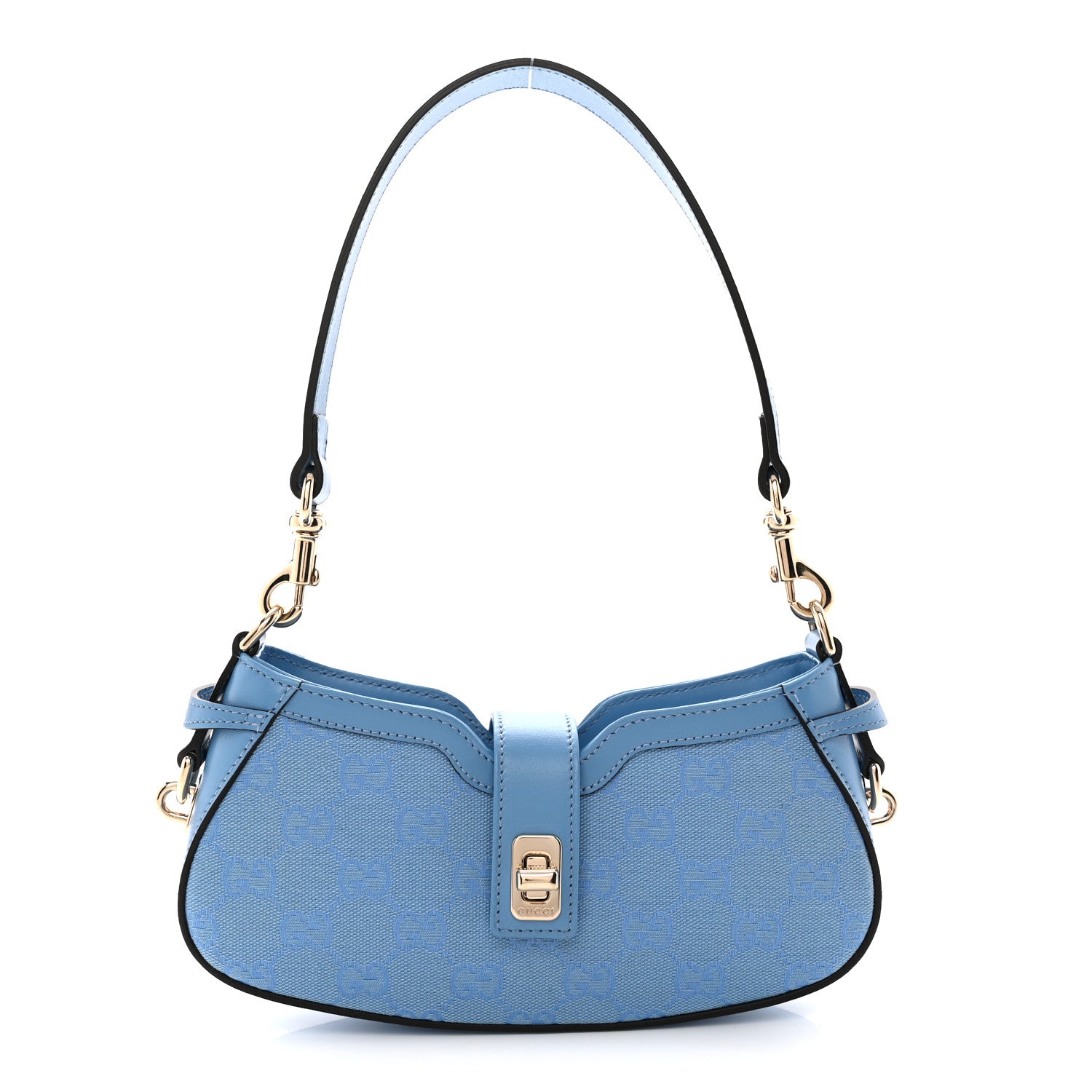 Calfskin Monogram Mini Moon Side Shoulder Bag Blue Blue